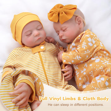 Adfo Lifelike Reborn Baby Dolls Twins, 20 Inch Realistic Newborn Real Life Baby Boy Girl Dolls Soft Vinyl Baby Dolls With Clothe