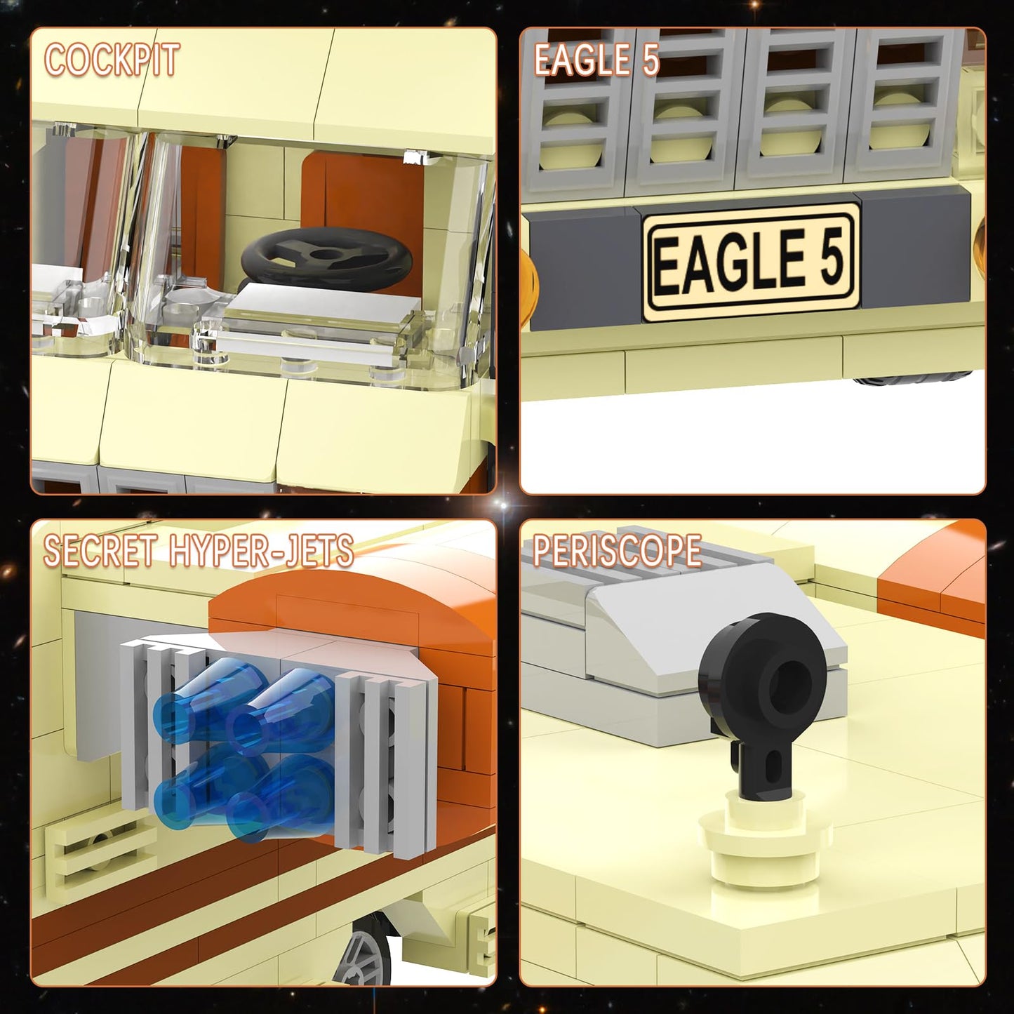 Nubee Spaceballs Eagle 5 Building Set, Space Movie Car Moc Model With Cockpit Secret Hyper-Jets Periscope Barf'S Room, Birthday