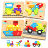 Wooden Puzzles Toddler Toys For 1 2 3 Years Old Boys Girls, 4 Vehicle Shape Learning Educational Blocks Birthday Gifts Sensory T