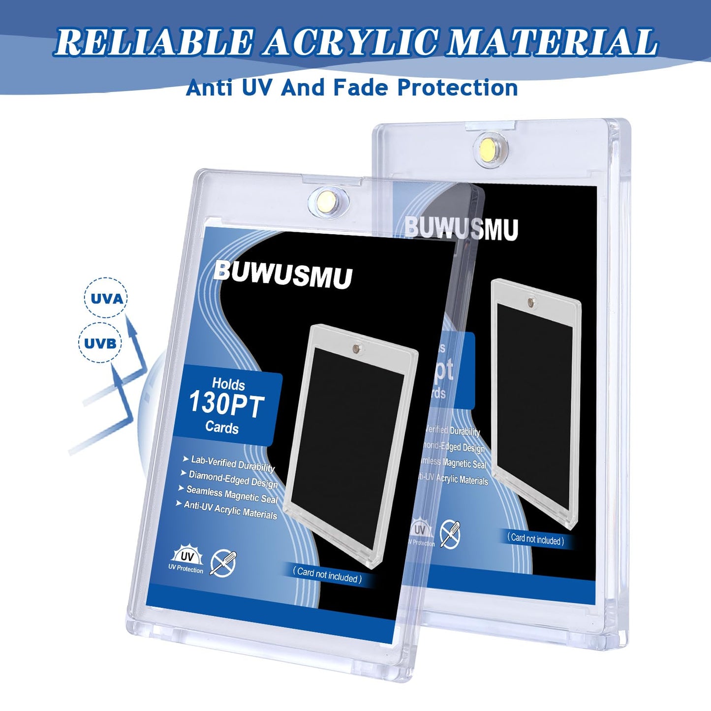 50 Pcs 130 Pt Acrylic Magnetic Card Holders One Touch Card Holder Clear Card Protectors Hard Plastic Magnetic Card Case for Sports Baseball Trading Card Storing Displaying(2.5 x 3.54 Inch)