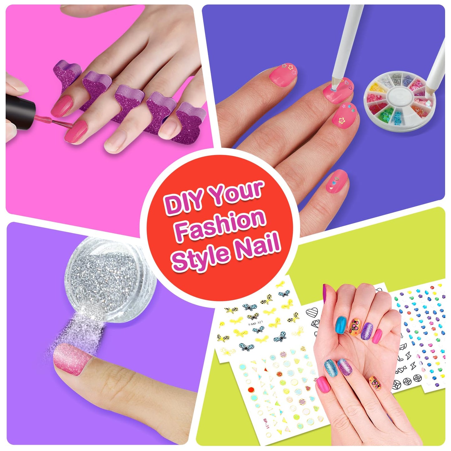 Yoloflix Nail Polish Kit for Girls, Purple Nail Art Salon Set with Dryer, Ages 6-12, Perfect for Birthday and Spa Party Favors