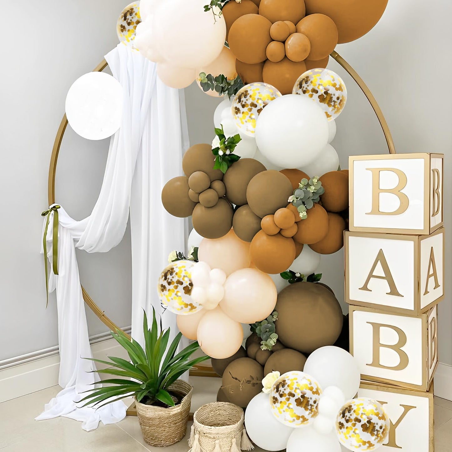 Bhucutu 156 Pieces Brown Balloons Arch Kit, Caramel Brown Balloon Garland For Baby Shower, Birthday, Bachelor Party Decorations