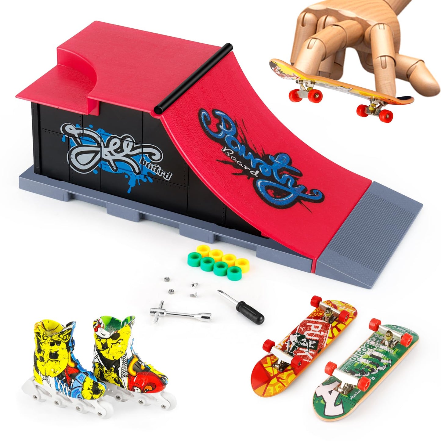 MOMSIV Mini Finger Toy Skateboard Park Ramp Kit  Fingerboard Half Pipe Ultimate Parks Training Props Accessories for Kids mature-themed (Style C)