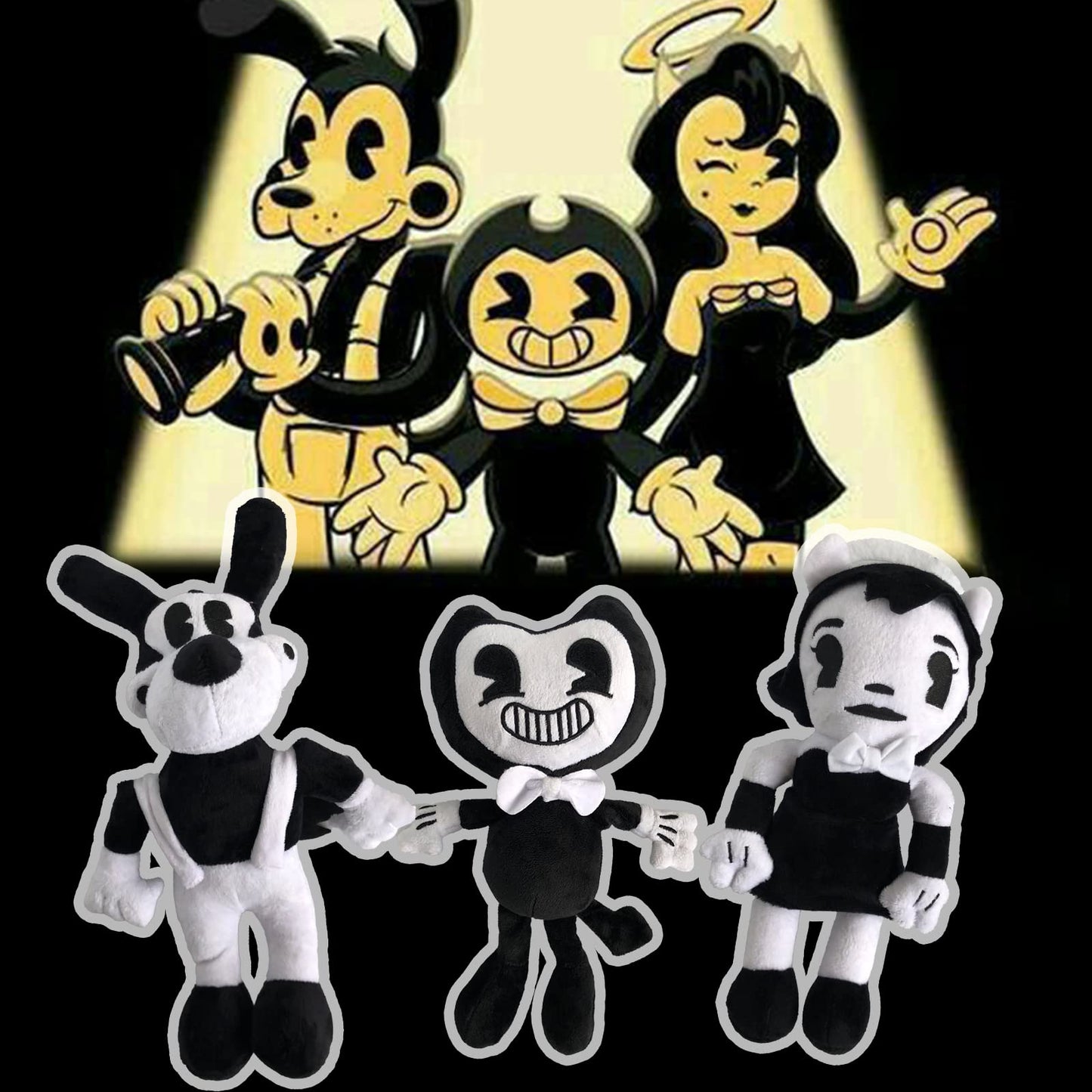 YZONU Anime Plush Toys - Bendy Doll 3PCS Soft Stuffed Animals for Kids & Game Fans - Plush Fabric, Cute Horror Design
