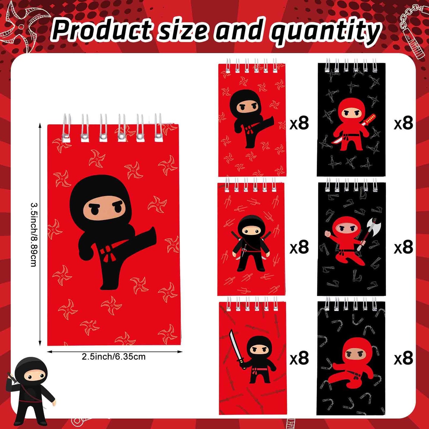 Zhanmai 48 Pcs Ninja Theme Secret Notebooks Spiral Notebooks Ninja Mini Notepads for Students, Detective Spy Theme Parties, Secr