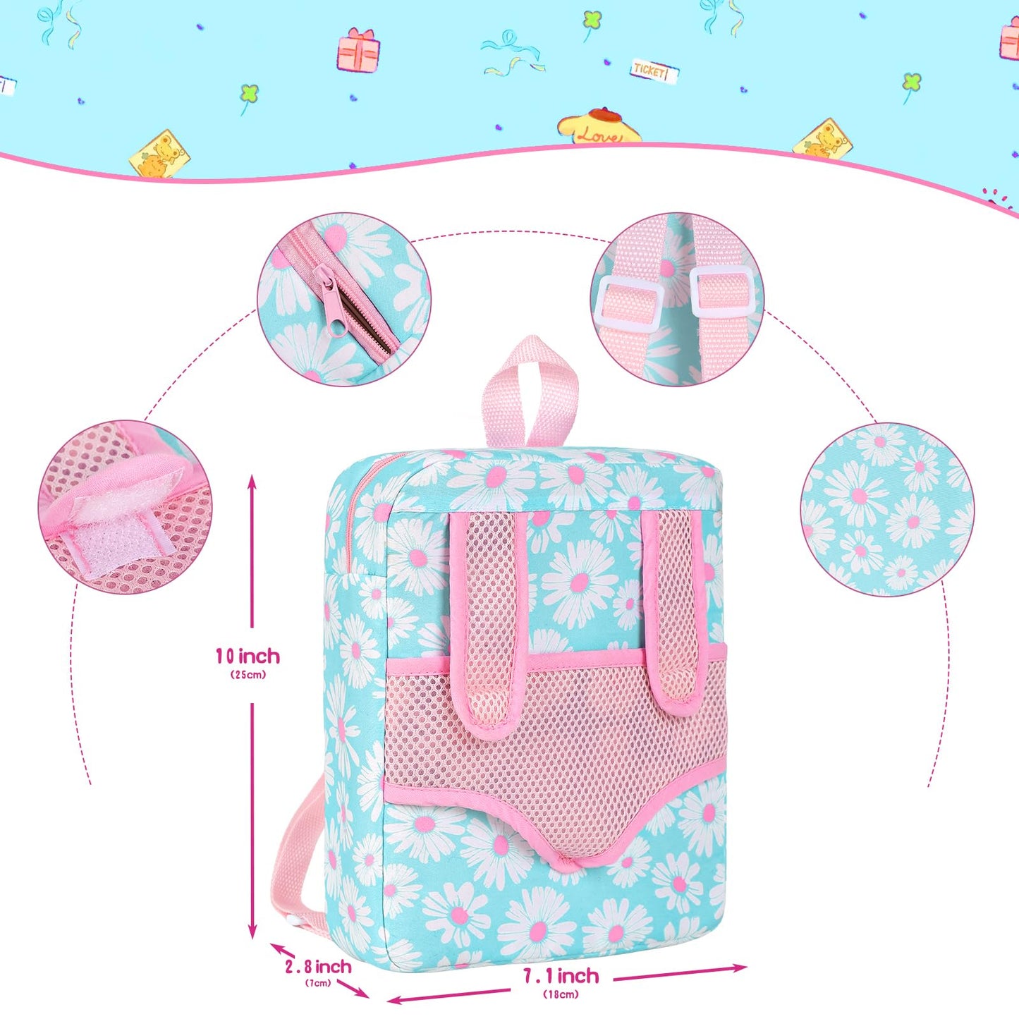 12'' Girls Baby Doll Daisy Theme Backpack Carrier Playset,12 Inch Reborn Baby Dolls With Accessories And Clothes Set Toy Stuffs