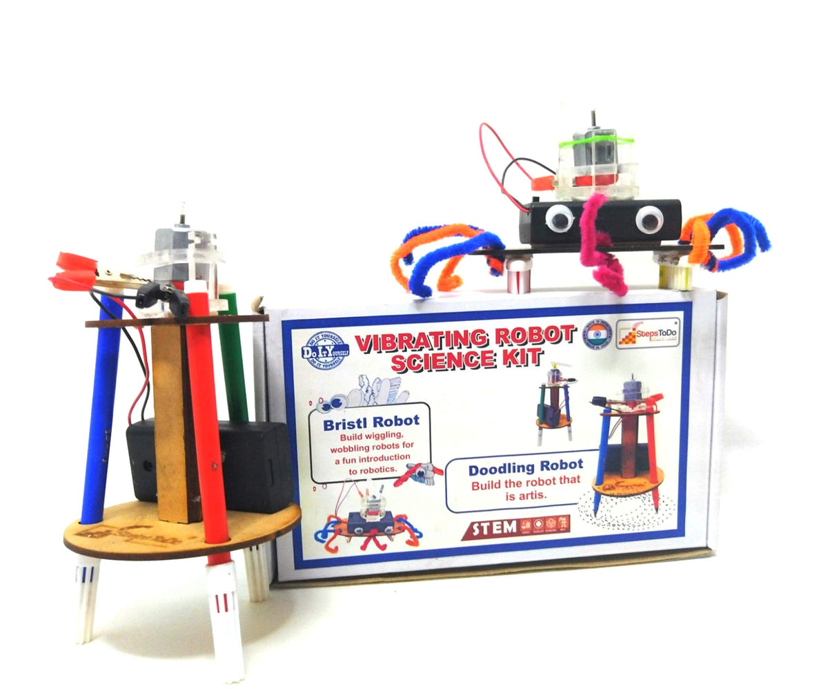 Stepstodo Vibrating Robot Making Kit. Make Doodling Robot And Bristlebot. Two In One Robotic Kit. Make Two Type Of Robots