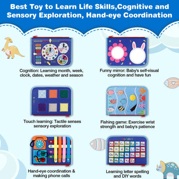 Jhkim Busy Board Montessori Baby Toys For 1 2 3 4 Year Old Boys Girls Gifts, Sensory Toy For Toddlers 1-3, Educational Activities Travel Toy For Airplane Car, Busy Book For Learning Fine Motor Skills