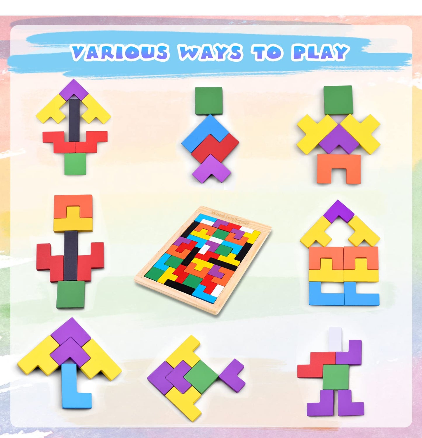 FFTROC Wooden Puzzles for Kids 4-8, 3D Russian Blocks, STEM Brain Teaser Toys, Educational Gift for Toddlers, Model WSTT698-TMM