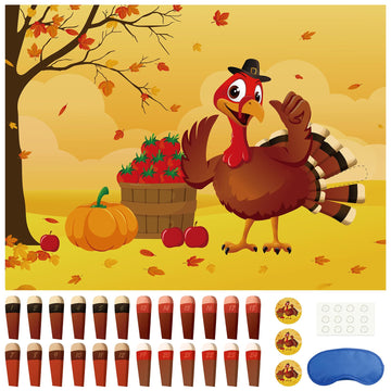 Morcheiong Pin The Tail On The Turkey Thanksgiving Game With 48 Tails, Thanksgiving Party Favors Activities Supplies Decorations For Kids