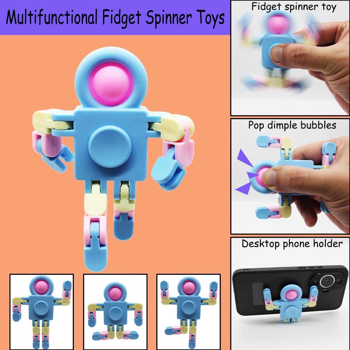8 Pack Pop Fidget Spinner, Deformable Fidget Spinners For Kids, Wacky Tracks Fidget Toys, Diy Chain Robot Fingertip Toy For Good