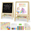 Kids Tabletop Double-Sided Wooden Art Easel - Chalkboard & Whiteboard Painting Board for Toddlers, Dry-Erase Classroom Desk Ease
