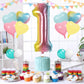 Biapian 40 Inch Rainbow Number 1 Balloons, 7Pcs Large Gradient Number One Balloon With Pink Blue Yellow Foil Heart Balloons For