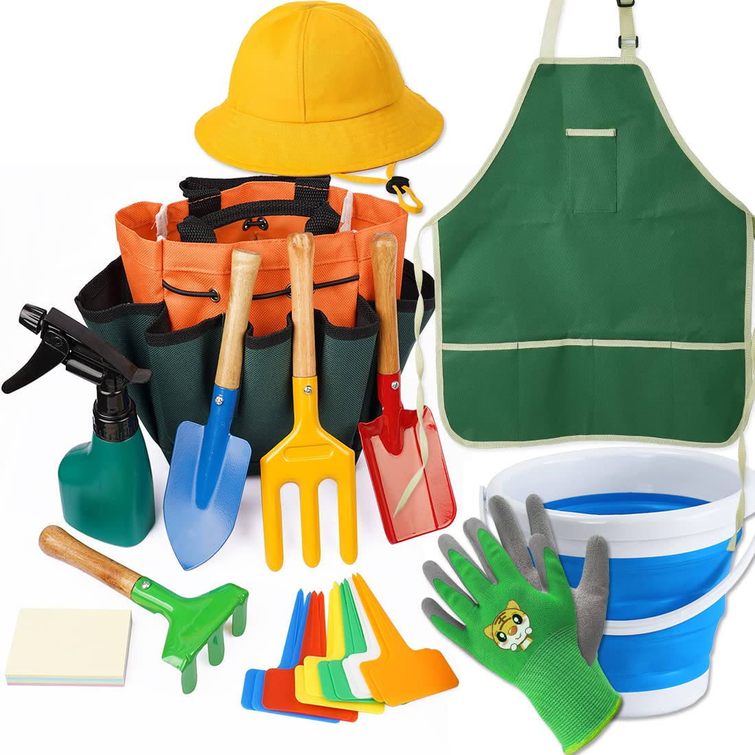 Kids Gardening Tool Set - Gardening Tools Kit Includes Shovel, Rake, Fork Trowel, Children'S Garden Kit With Sun Hat, Apron, Glo