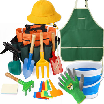 Kids Gardening Tool Set - Gardening Tools Kit Includes Shovel, Rake, Fork Trowel, Children'S Garden Kit With Sun Hat, Apron, Glo