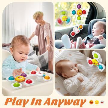 Springflower Suction Cup Spinner Toys, Baby Bath Toys For 12 18 Months Boy&Girl, Sensory Toys Bath Toys Travel Table Toy For Toddlers, Birthday Baby Gifts For 1 2 3 Year Old Toddler