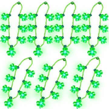 TURNMEON 7 Pack St Patricks Day Necklaces Light up Shamrocks Accessories Green Irish Saint Patricks Necklace St. Patrick's Day P
