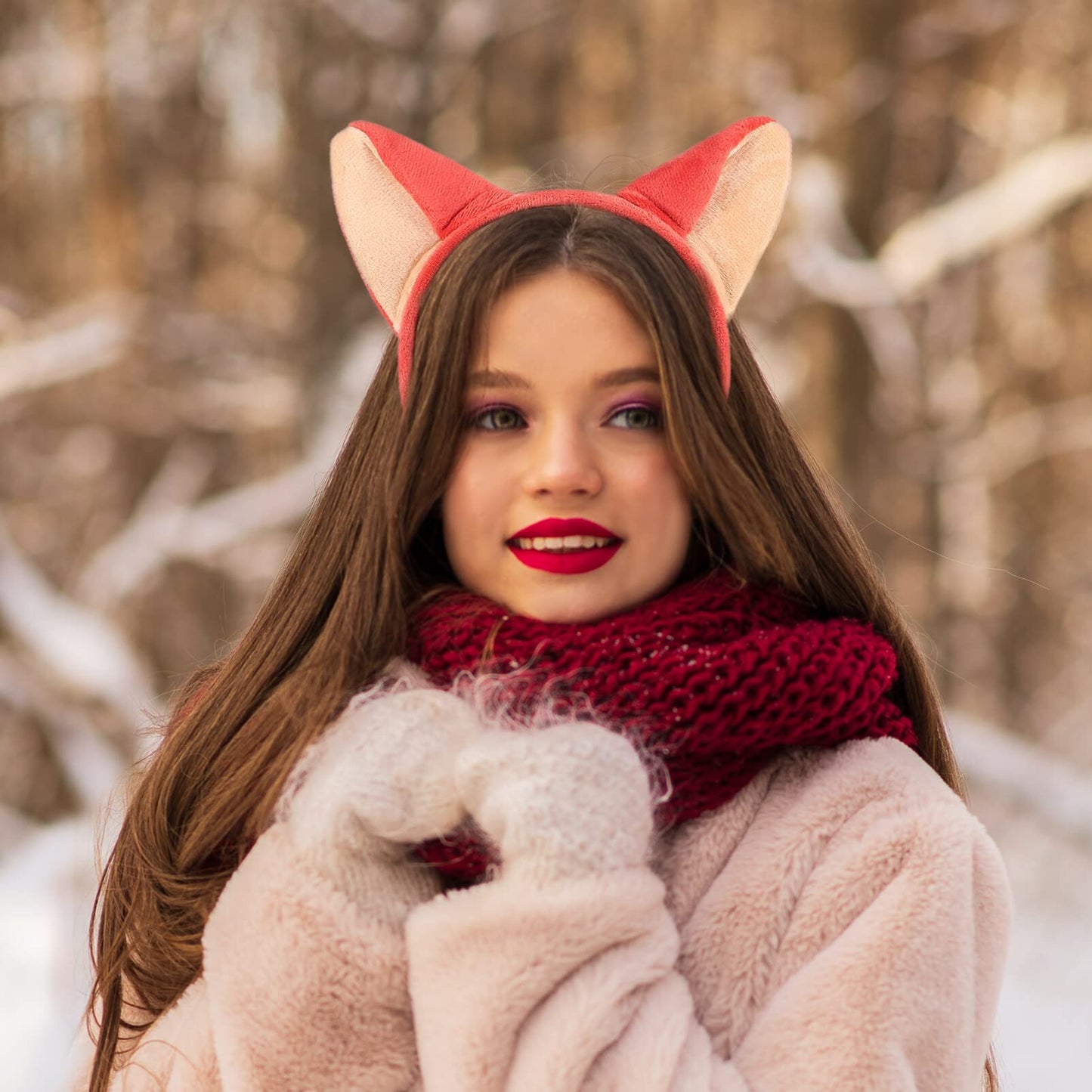 Christmas 5pcs Foxes Ears Headband Cute Fashion Plush Animal Ear Hair Hoop Cosplay Costume Headdress for Festival Birthday Hallo