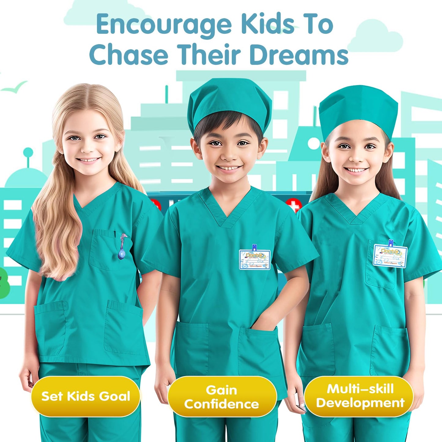 Riorand Doctor Costume For Kids,Toddler Nurse Scrubs Career Day Costume Halloween Dress Up Cosplay For Boys Girls 3-11 Years (Gr