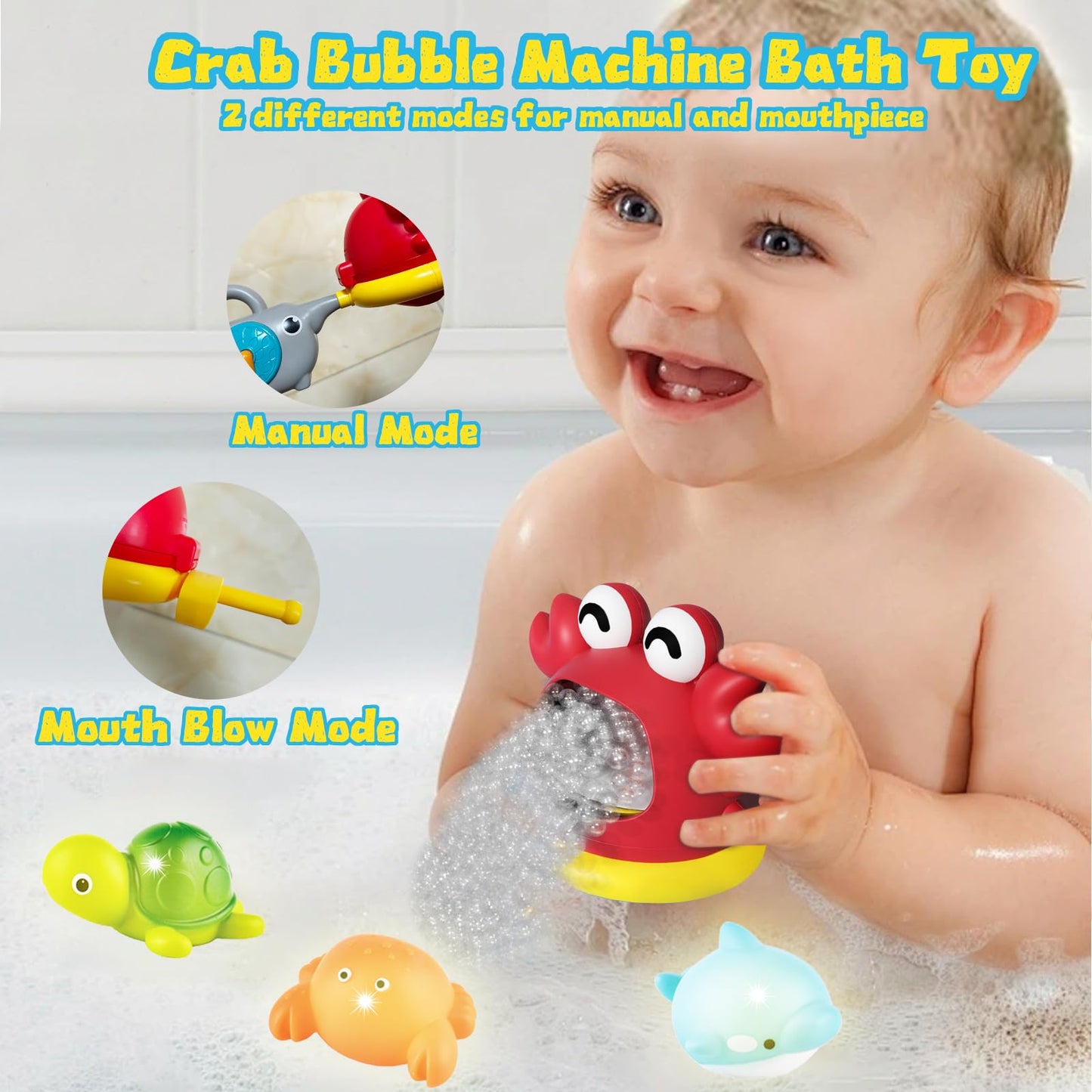 Baby Bath Toys For Toddlers, Crab Bath Toys For Toddlers For 1 2 3 4 5 Kids, Bath Bubble Maker No Battery Required Baby Kids Bat