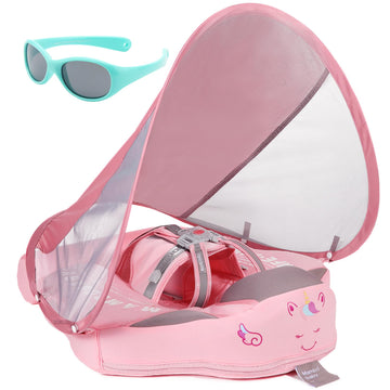 Mambobaby Newest Non Inflatable Baby Float Size Improved Add Tail Avoid Flip Over Swim Trainer Solid Infant Pool Float With Cano