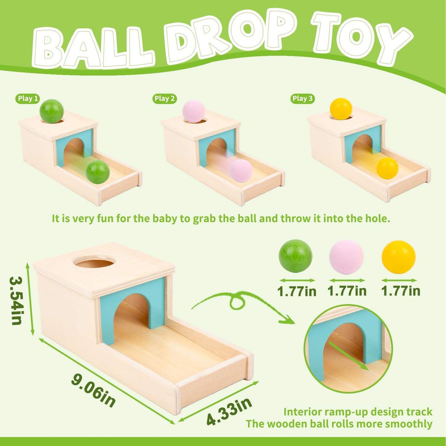 Adena Montessori Object Permanence Box With Tray Three Balls Montessori Toys For 6-12 Months Baby 1 Year Old Infant Toddler (Sma
