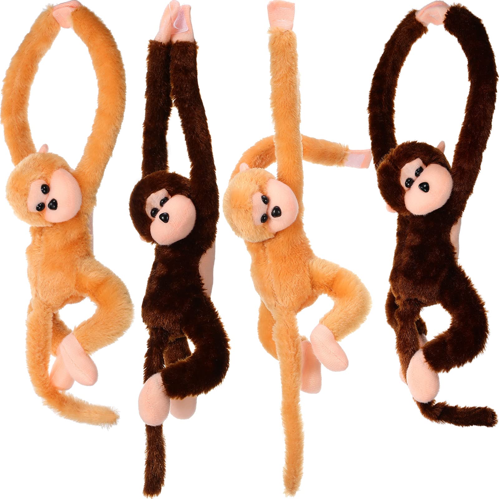 Chivao Set Of 4 Stuffed Monkey Hanging Stuffed Animal Monkey Plush Toy Large Animal With Loop For Gifts Favors(20 Inch,Dark Brow