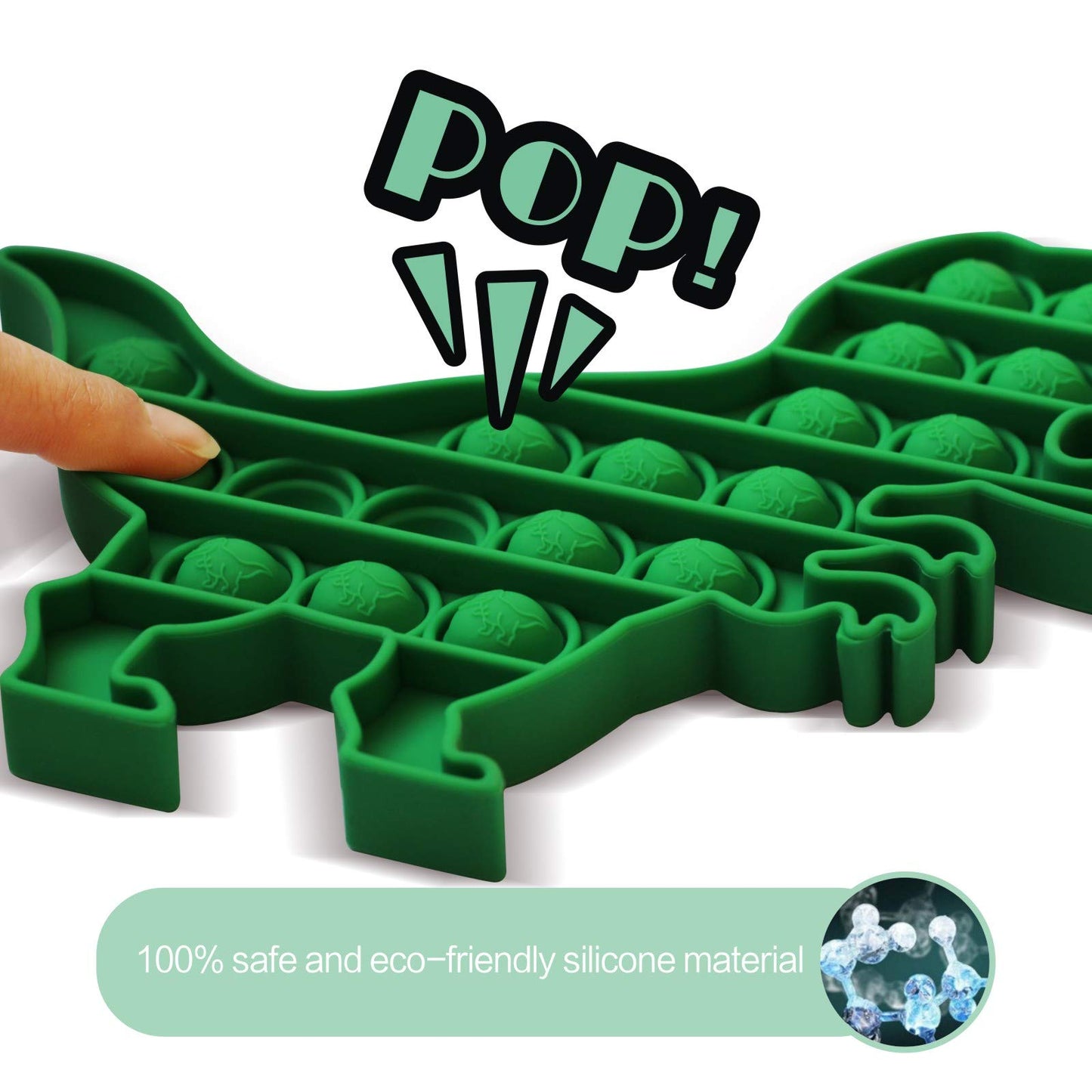 HILUDEER Pop Fidget Toy - Stress Relief Silicone Logic Game for Teens & Adults - Green Dinosaur