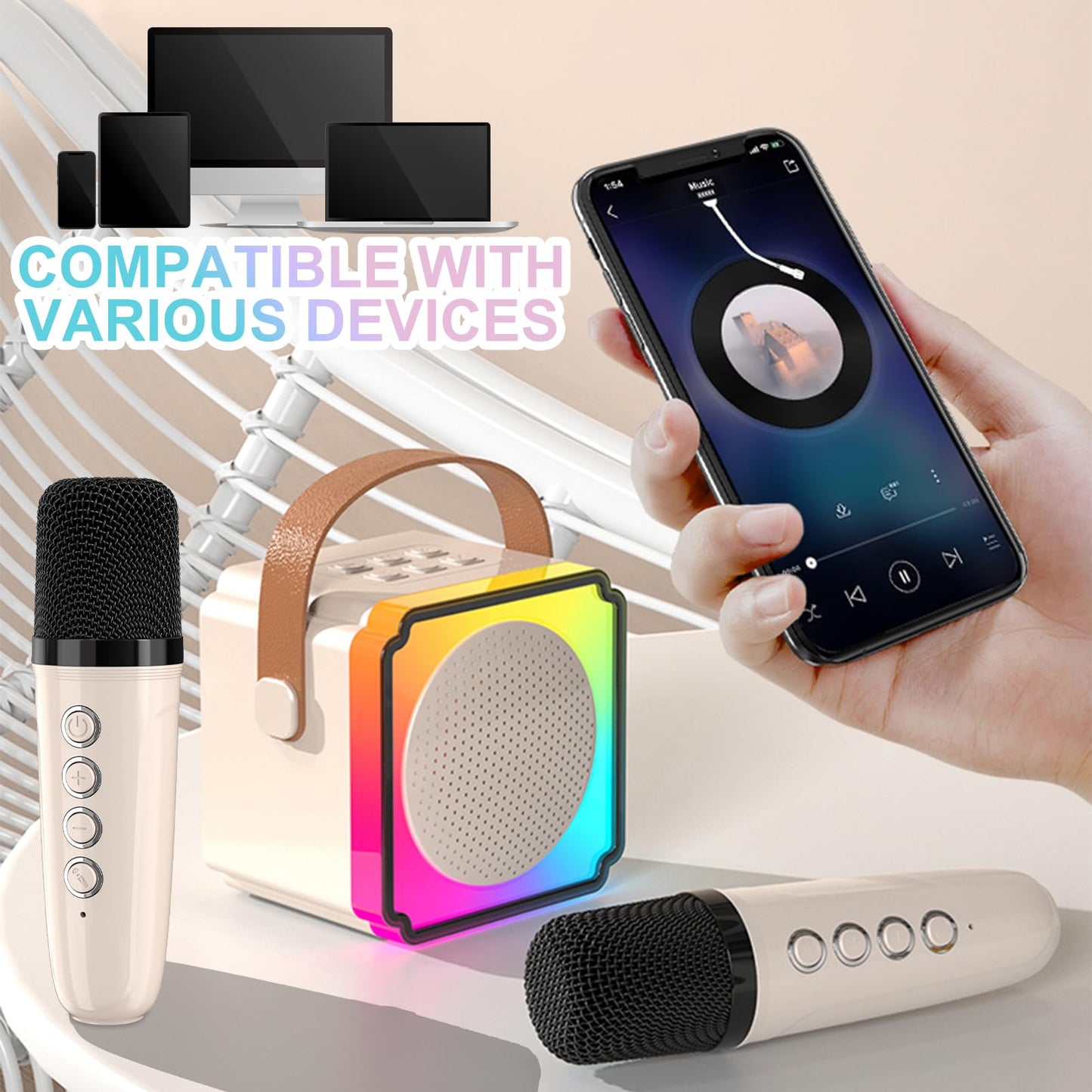 Ranphykx Mini Karaoke Machine For Kids Adults, Portable Bluetooth Speaker With 2 Wireless Microphones, Birthday Toys For Girls A