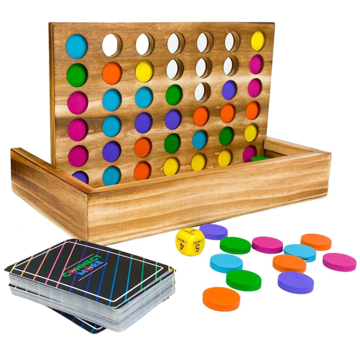 Therapy U Connect More - Multiplayer Social Skills Game, Wood, 4 in a Row, 6 Players, Green, Orange, Purple, Blue, Pink