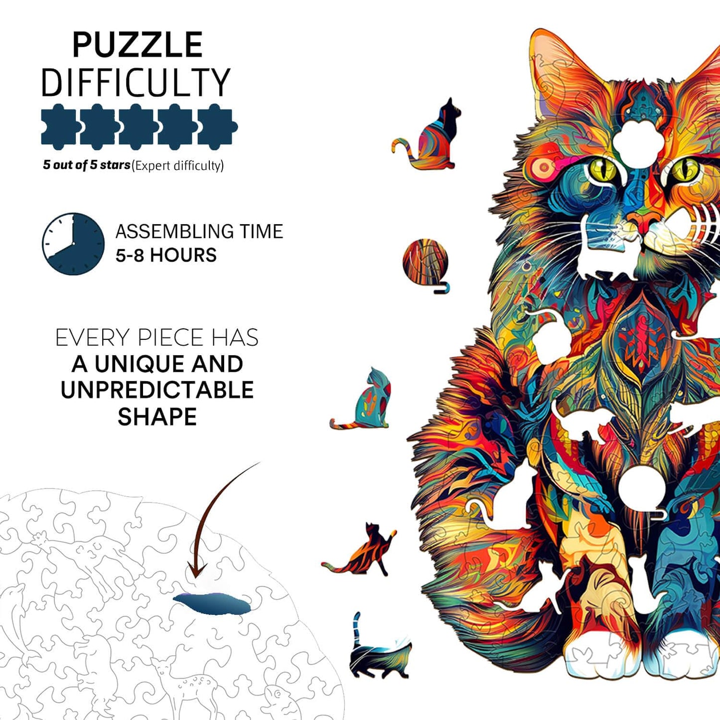 Jigfoxy Wooden Puzzles For Adults, Unique Animal Shape Wood Jigsaw Puzzles Gifts For Adults, Challenging Jigsaw Puzzle(Xl-23.6 * 18.9In-620Pcs)