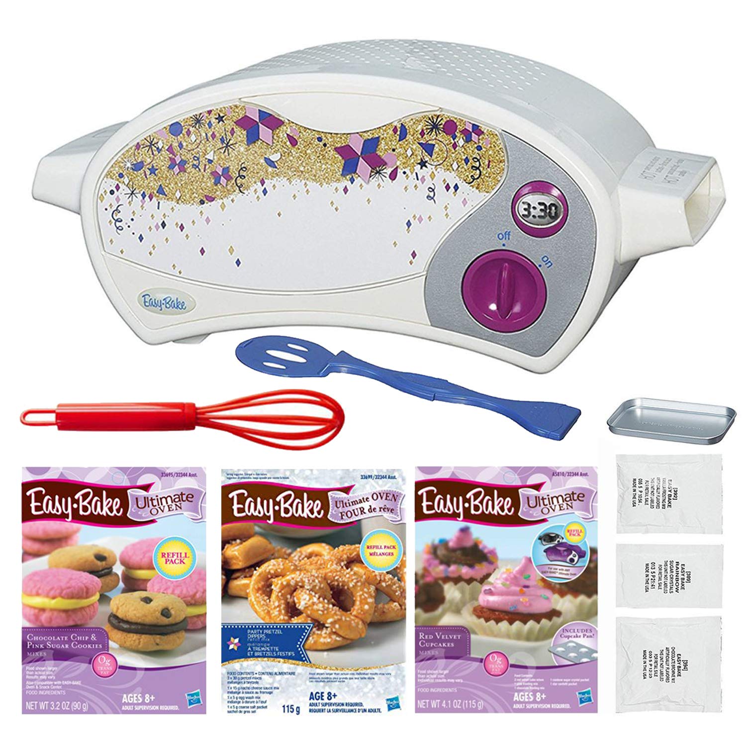 FIVE DEALS Easy Bake Oven Star Edition + Chocolate Chip and Pink Sugar Refill + Red Velvet Cupcakes Refill + Party Pretzel Refil