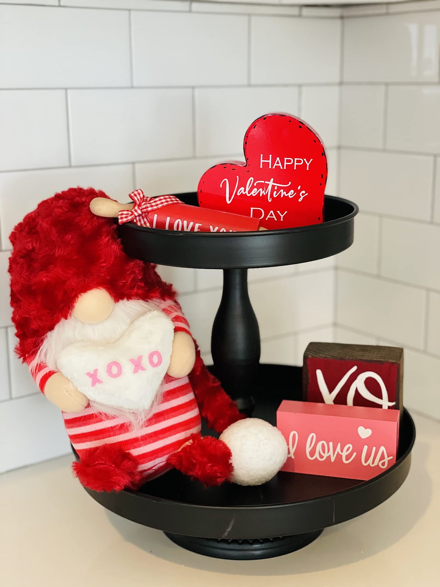 Madanar Valentine'S Day Pajama Gnome Plush Holding Conversation Heart Swedish Decor For Tiered Tray Shelf Table Decorations (Valentine'S)