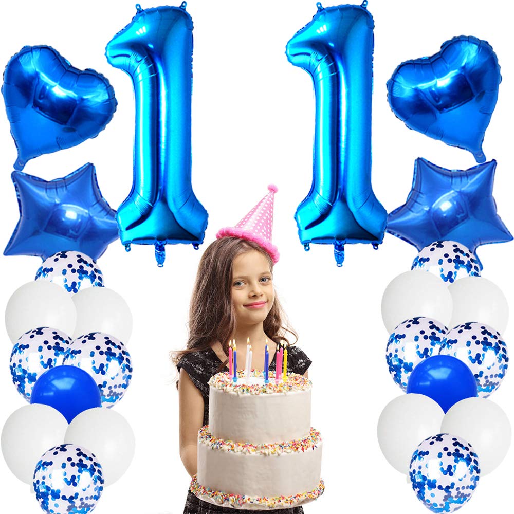 Huture 11 Birthday Party Supplies Blue Number 11 Foil Balloon Happy Birthday Banner Kit 11Th Birthday Decoration White Blue Late