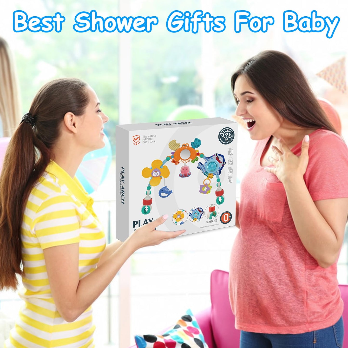 Baby Stroller Arch Toys With Baby Mirror For Infant 0-3-6-12 Month Carseat Bouncer Montessori Toy For Babies Shower Easter Gifts For Newborn 0-6 Month Sensory Development For 4 5 7 8 Months Boys Girls