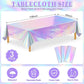 3 Pcs Iridescent Plastic Tablecloth, 54 x 108 Inch Disposable Scalloped Table Covers Waterproof Rectangle Iridescence Table Clot