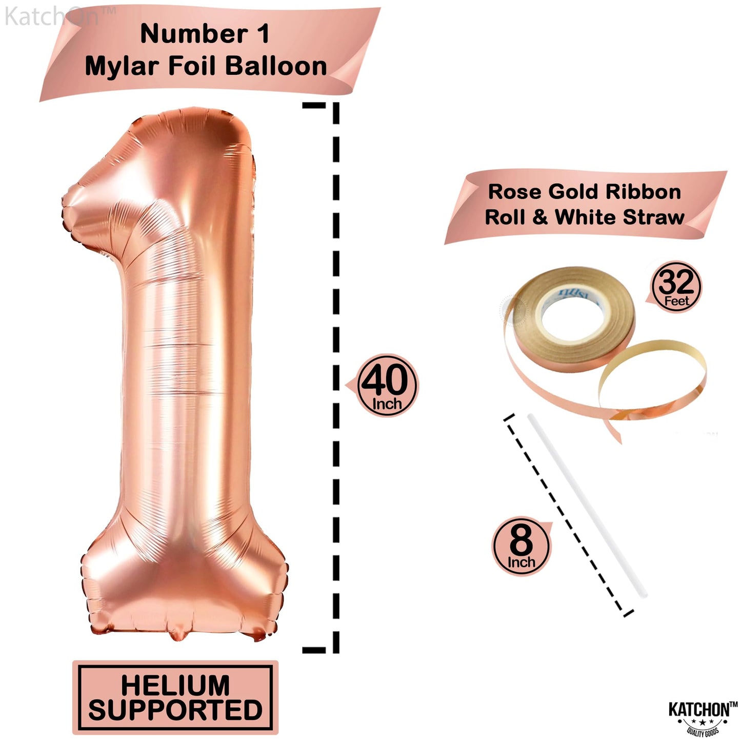 KatchOn, Giant Rose Gold 1 Balloon Set - 40 Inch | 1 Balloons for 1st Birthday | First Birthday Decorations for Girl | Number On