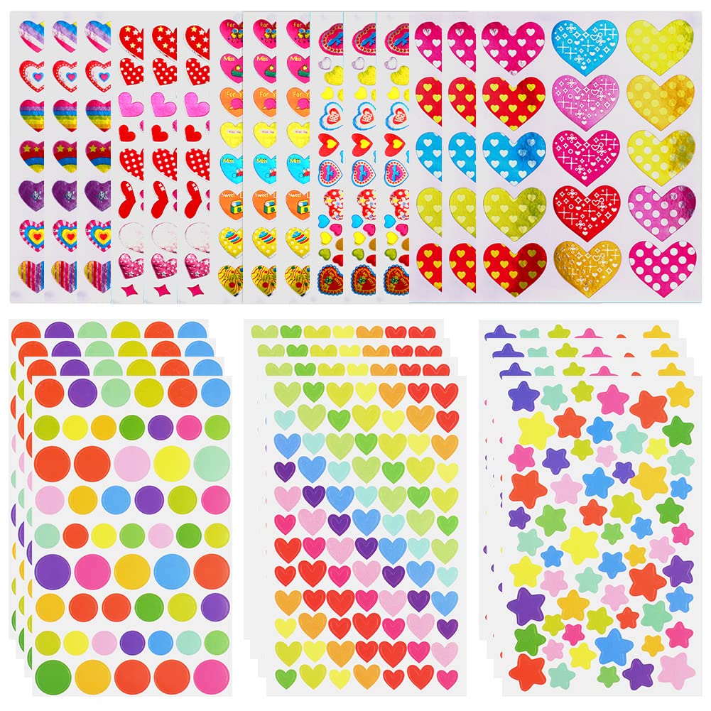 OSDUE Star Stickers for Kids, 1814 PCS 27 Sheets Assorted Coloured Shaped Mini Teacher Reward Sticky Scrapbook Stars for Arts Cr