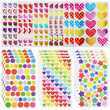 OSDUE Star Stickers for Kids, 1814 PCS 27 Sheets Assorted Coloured Shaped Mini Teacher Reward Sticky Scrapbook Stars for Arts Cr