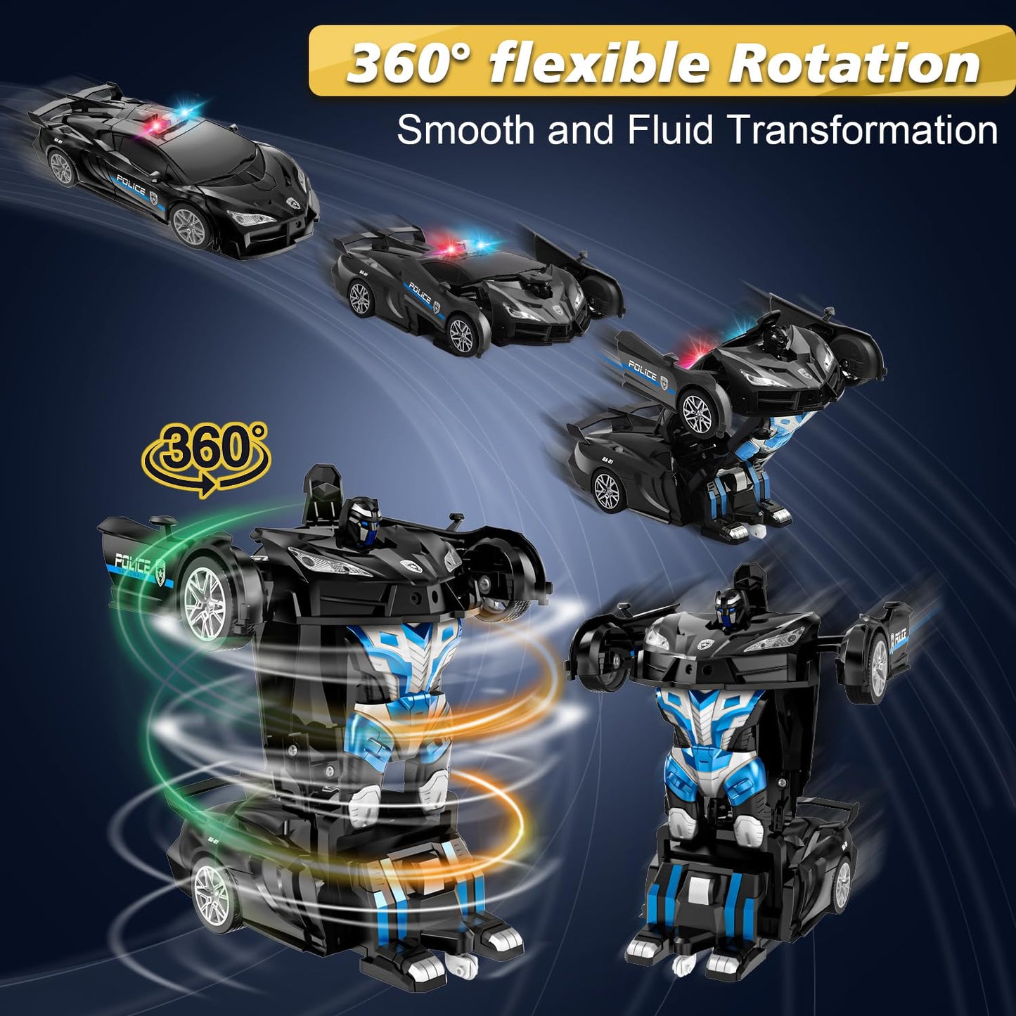 Remote Control Car for Kids , One Button Transformation to Robot with Flashing Light 2.4 Ghz Transforming Robot Car 1:18 Scale T