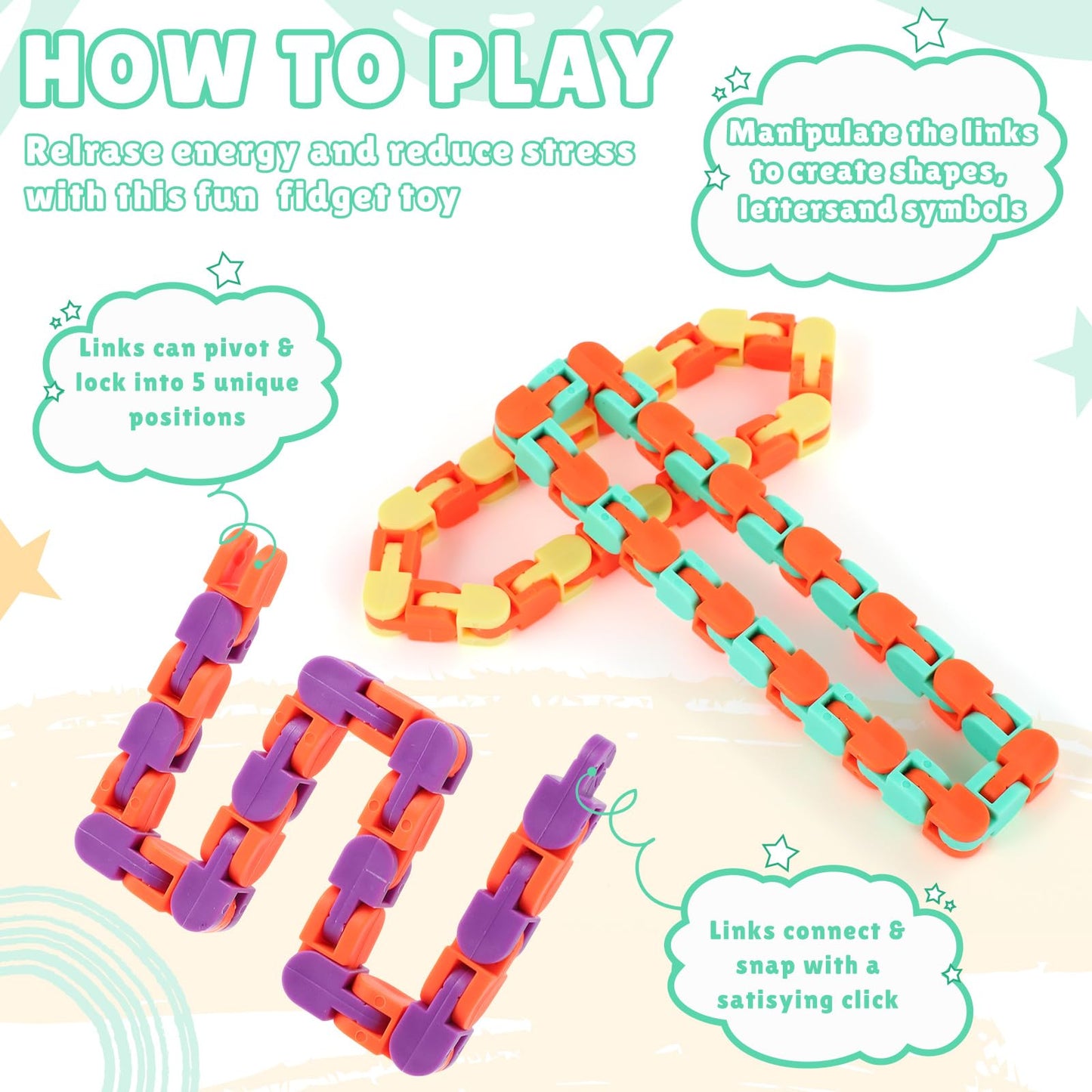 Sotiff 60 Pieces Wacky Track Fidget Toy Fidget Wacky Tracks Snap Colorful Snake Toys Gifts for Kids mature-themed Autism Stress Relief Therapy Toys Keeps Mind Focused(Classic Color 48 Links)