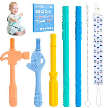 Hollow Teether Tube, Chew Straws For Toddlers 6-12 Months, Bpa Free Silicone Baby Molar Teether Chew Toys, 5 Pack Teething Toys 