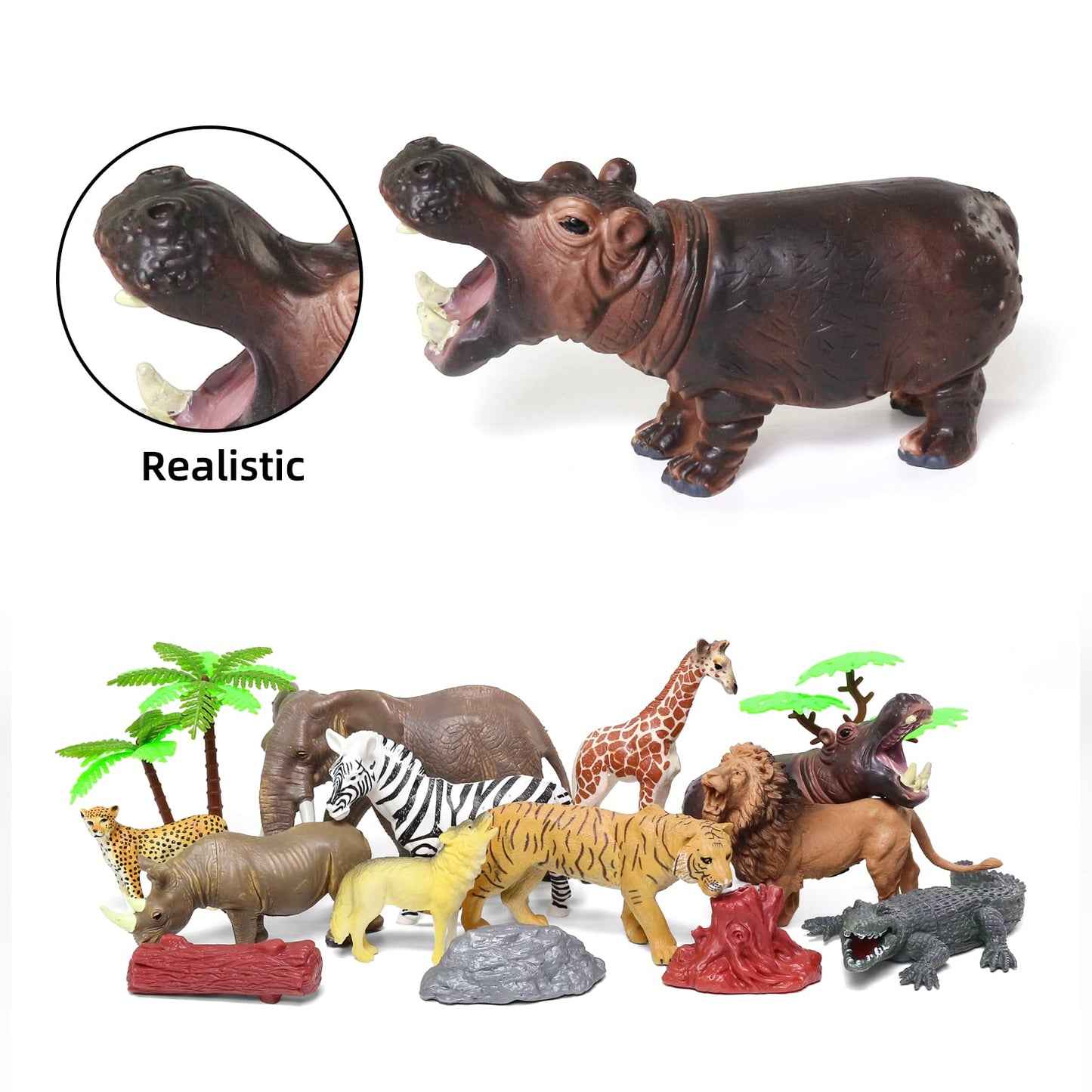 Biwase Safari Zoo Animals Figures Toys For Kids 3-5,Realistic Animal Figurines Playset With Fence For Toddlers, 22 Pcs African W