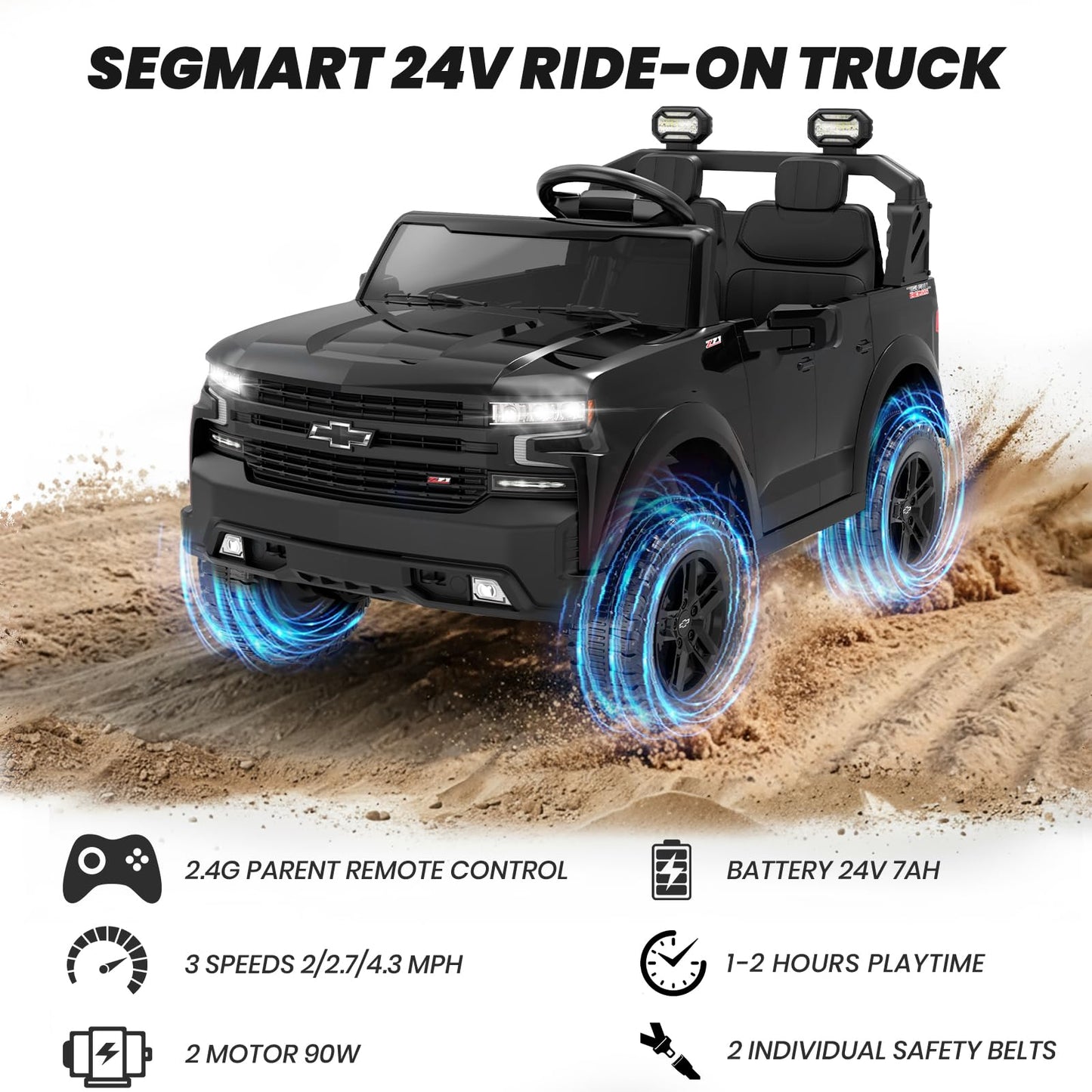 Segmart Licensed Chevrolet Silverado, 12V Ride-on Electric Truck for Kids with Remote Control, Battery Powered with Car Key/Gear