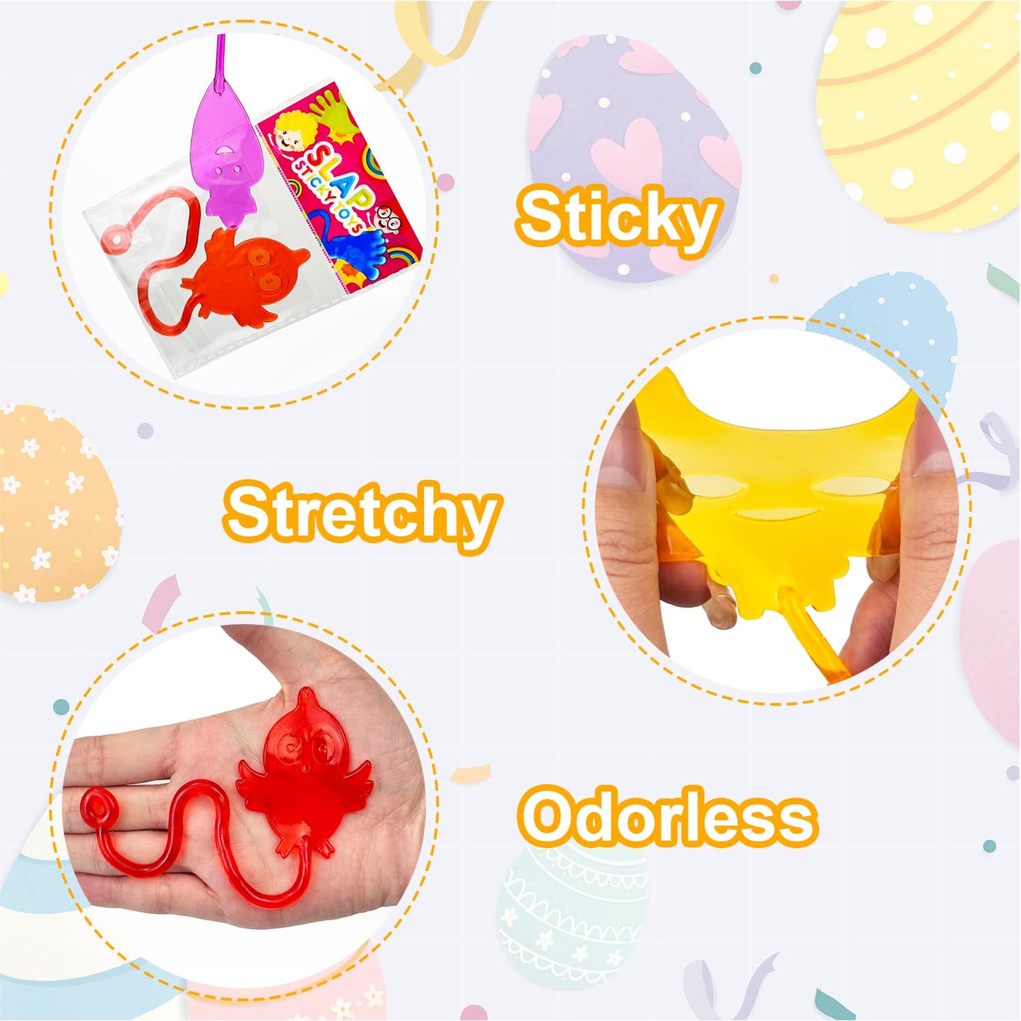 Kannove 200 Pack Bulk Easter Sticky Hands Toy Gifts for Toddler Easter Basket, Classroom Prizes Treats Trinkets Party Favors for