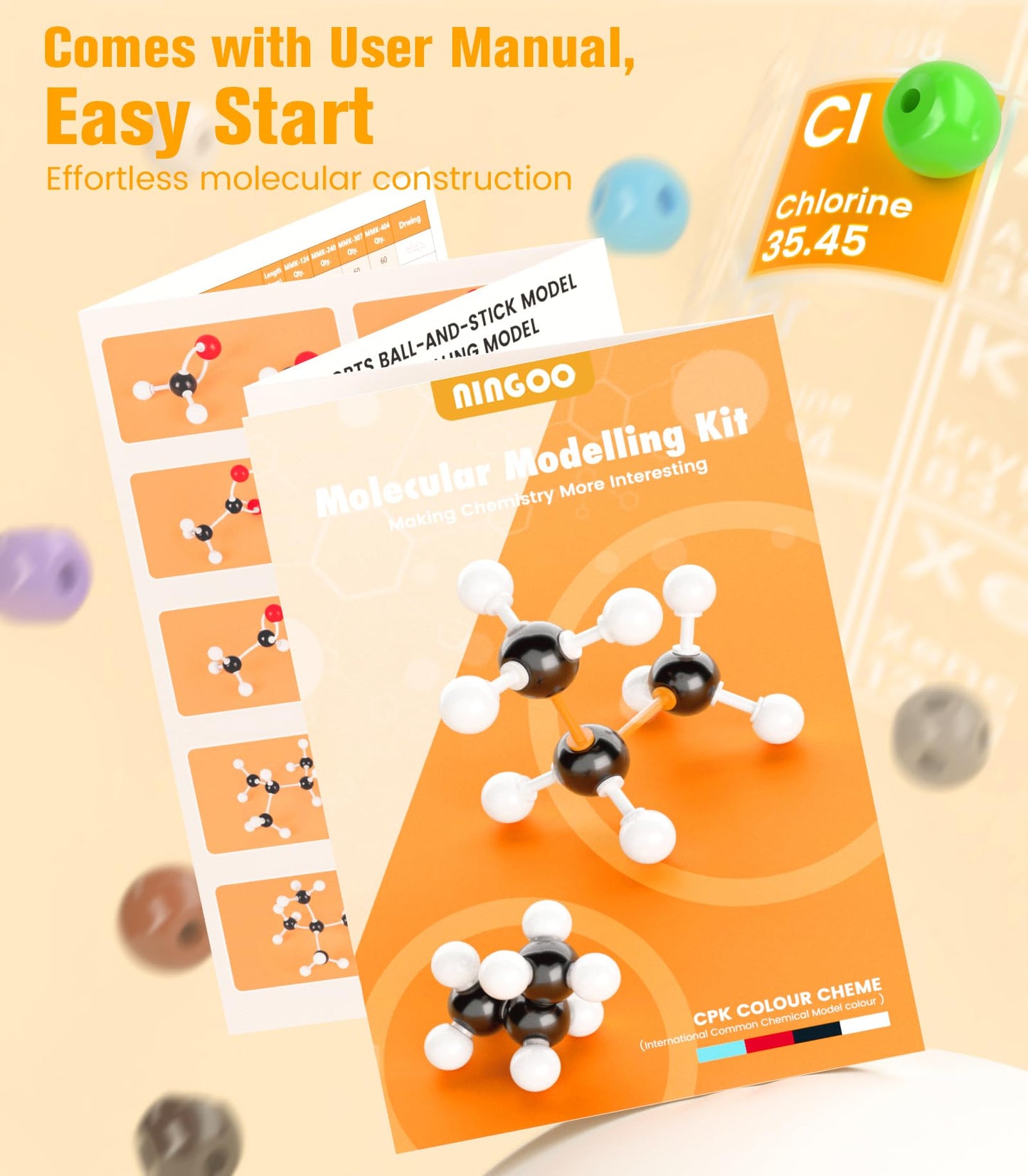 Molecular Model Kit-307 Pcs,Chemistry Molecular Visual Modeling Kit For Organic&Inorganic Learning,Atomic Element Model Set For
