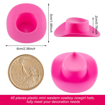 40 Pieces Plastic Mini Cowboy Hat Cowgirl Hat For Crafts Western Hat Miniature Cute Doll Hat Tiny Party Hat Doll Party Accessories For Shooters Pretend Play Dollhouse Decorations(Pink)