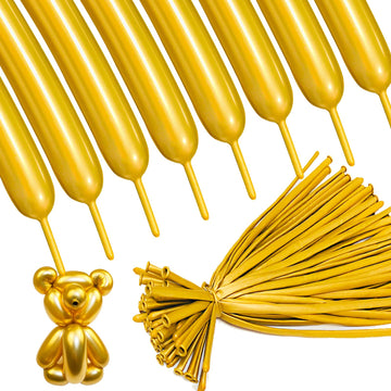 Metallic 260 Gold Long Balloons Chrome 100 Pack Twisting Animal Balloons Thickening Latex Modeling Long Magic Balloons For Anima