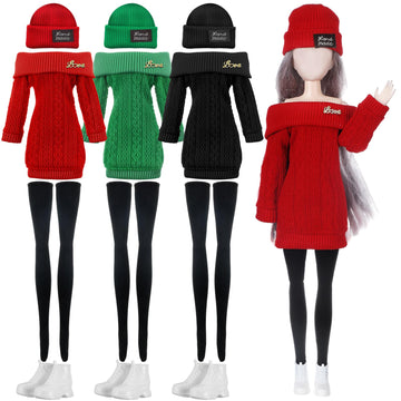Geyoga 3 Set 12 Pcs Winter Doll Clothes And Accessories Doll Suit Doll Pants Shoes Winter Sweater Outfits, Dolls Are Not Included(Red, Green, Black,12 Inch)