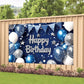 Yilzo Backdrop Blue Silver Balloon Star Happy Birthday Banner 70.8 x 47.2 Inch Photography Background for Men Party Supplies